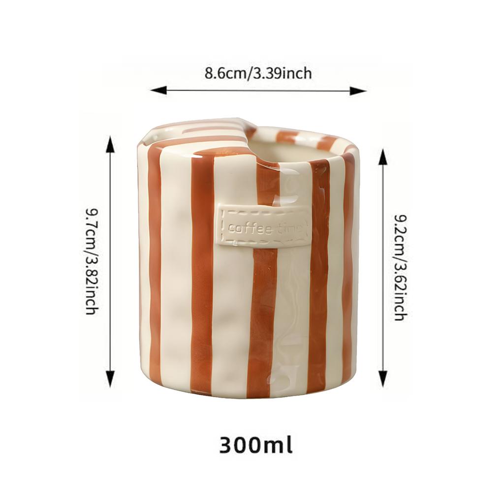 Retro Striped Ceramic Coffee Cup Hand Painted Vintage Breakfast Cup Tea Cup Home Milk Mug for Hot Cold Drinks Birthday Gifts