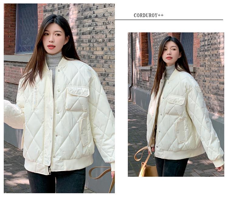 Maillard Argyle Women's Winter Baseball Jacket - Fashionable, Short, Loose, Thickened Cotton-Padded Coat