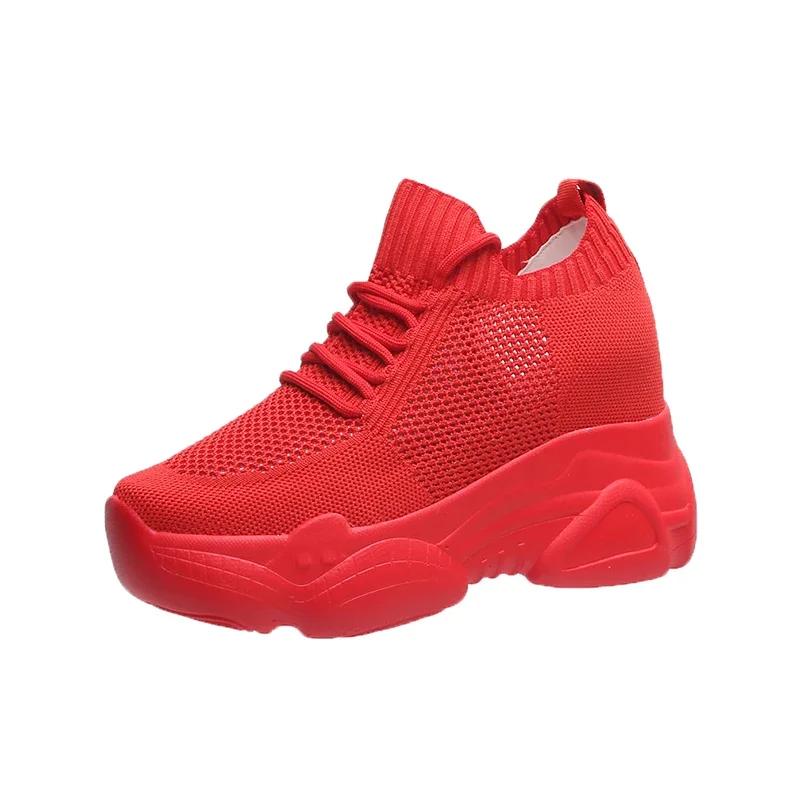 Rimocy Breathable Air Mesh Chunky Sneakers Women 2025 Spring Summer Knitted Height Increasing Shoes Woman White Casual Footwear