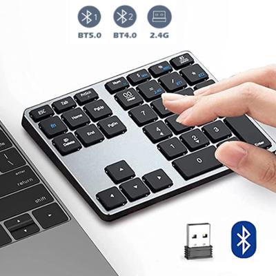 Rechargeable Wireless Numberic Keyboard 2.4G+Bluetooth Digital Keyboard for Laptop Computer iPad 35-Keys Aluminium Number Pad