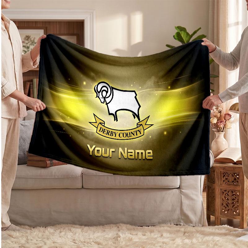 Derby County Personalisierte Fleecedecke Mit Fußballlogo, Individueller Name Text Weiche Warme Wohndecke