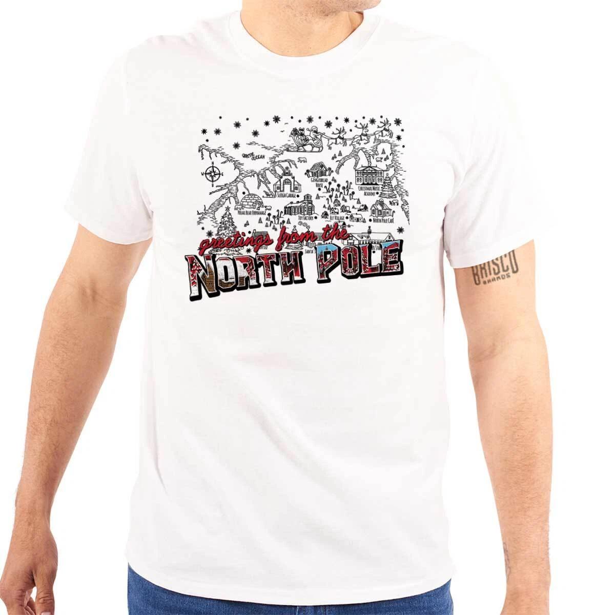 Christmas Greetings From North Pole Postcard Womens or Mens Crewneck T Shirt Tee XS