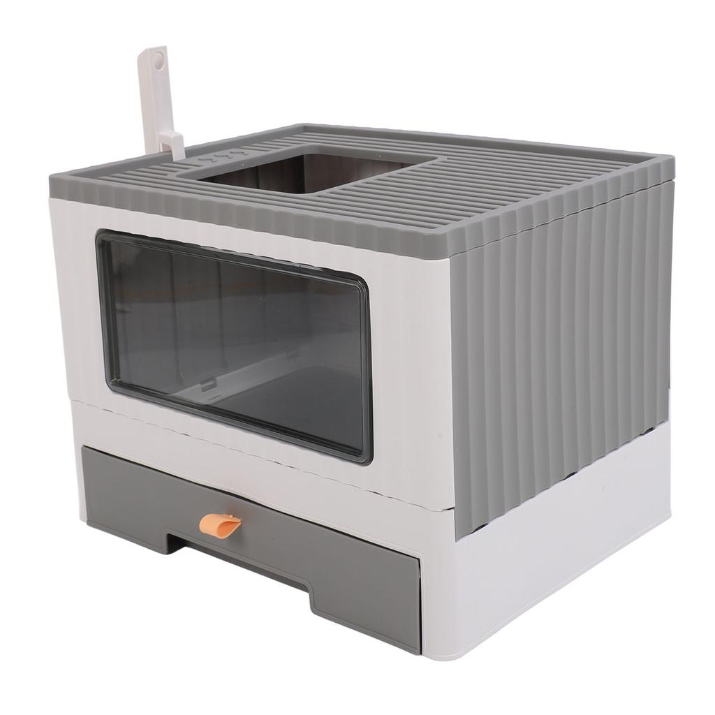 Enclosed Litter Box Foldable Top Entry Drawer Type Prevent Splashing Cat Toilet Box for Adult Cat
