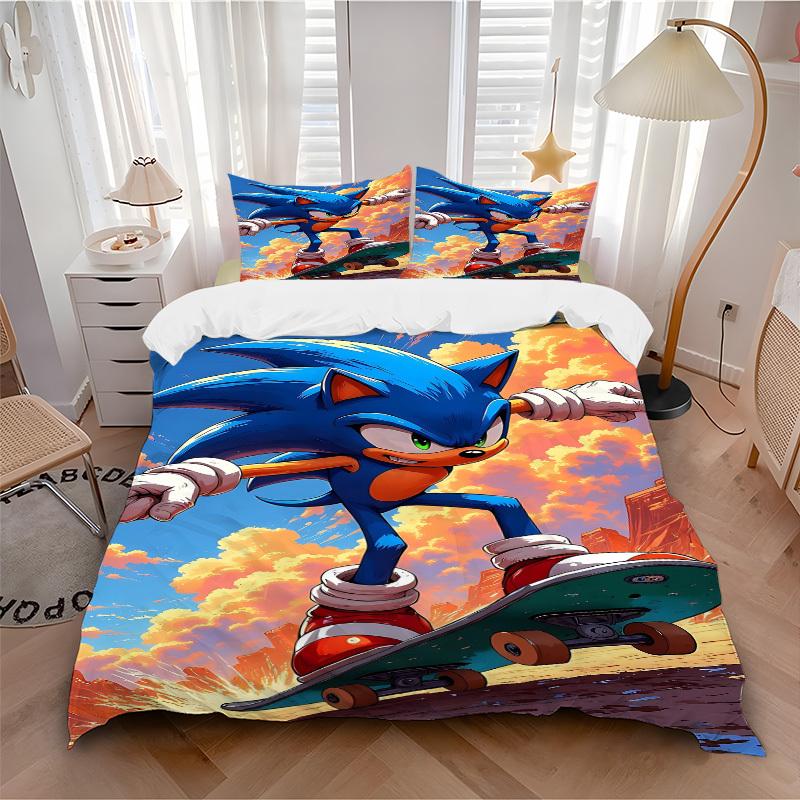 

3pcs bedding set Sonic Skateboarding Includes 1 Comforter+2 Pillowcases, Without Pillow Inserts, Soft Comfortable, Lightweight Breathable,203 135x200cm