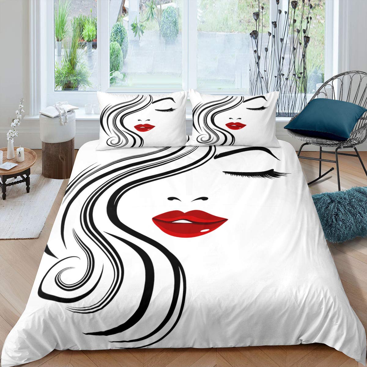 

Comforter Lip Pink And Gray Lips Kissing Pattern Comforter Sexy Theme King Size Twin Bedding Set For Women Girls Lovers Comforter (quilt)-EU Single(135*200cm)3pcs