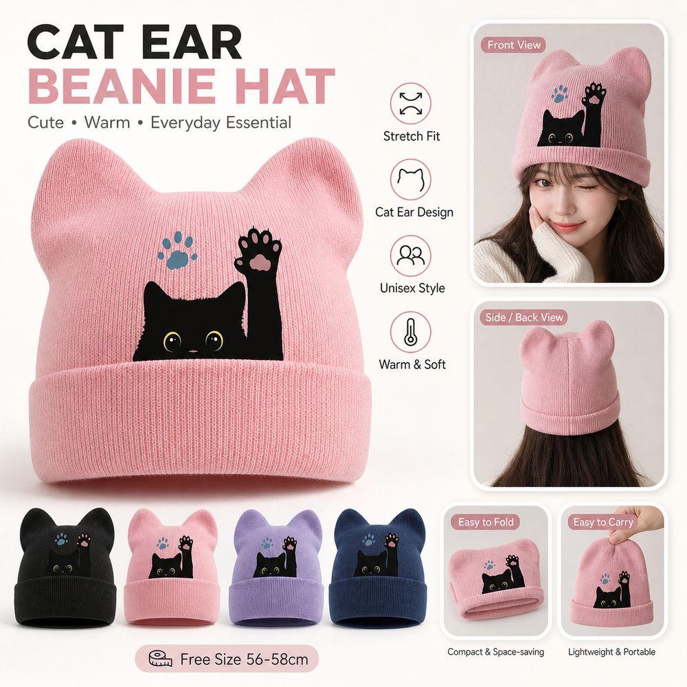 Stretchable Winter Knit Hat Knit Pullover Hat New Cat Ear Beanie Hat  Spring Autumn Winter