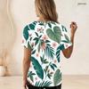 Women Plus Size U Neck Short Sleeve Tropical Leaf Printed White Curved Hem T Shirt