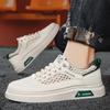 Summer Thin Leather Patchwork Breathable Mesh White Shoes with Elastic Bands for Flat Bottomed Sports Men's Shoes