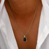 Stainless Steel Black Geometric Square Pendant Necklace Men And Women Design Sense Temperament Sweater Chain Jewelry