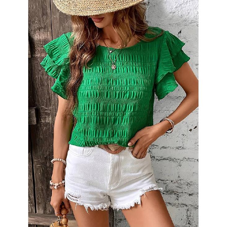 Spring And Summer New Style Daily Casual Fashion Commuting Comfortable Short Sleeved T-Shirt Jacquard Top Vest For Women