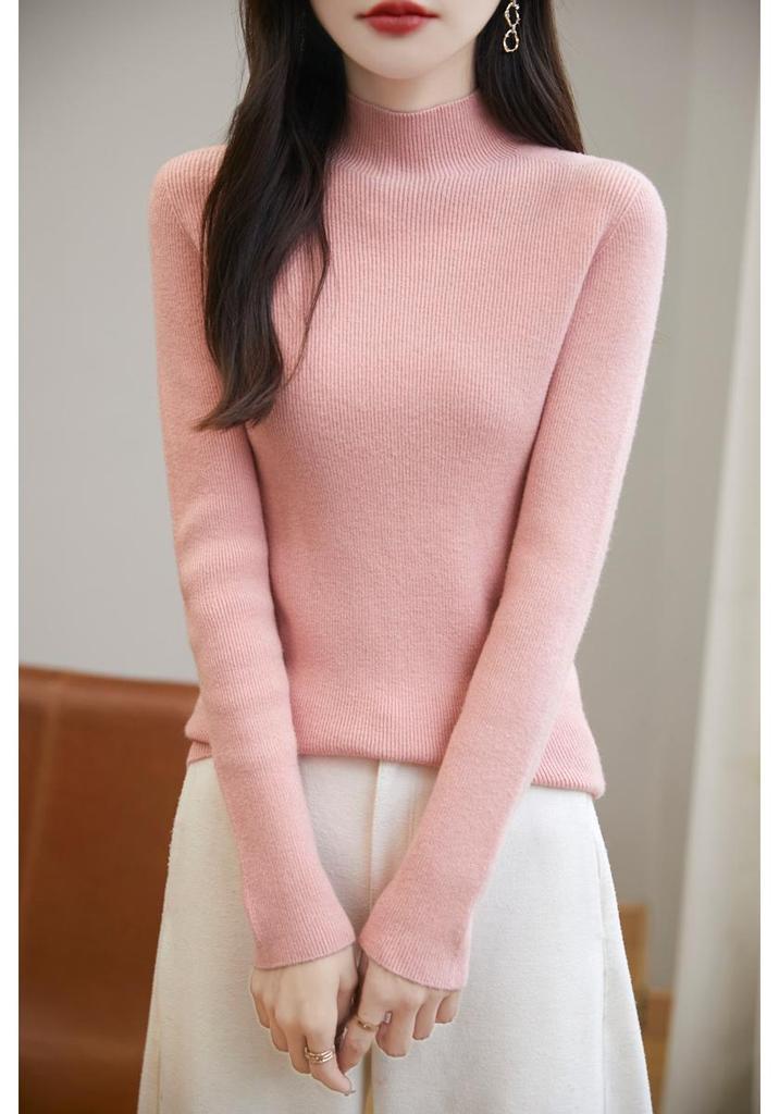 Women's Seamless Ribbed Mock Neck Sweater - High-Grade Texture for Autumn & Winter