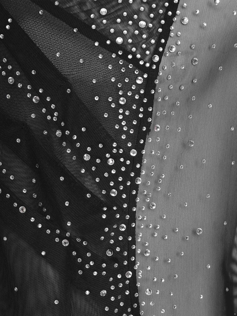 Top Patinaj Artistic Bărbați Plasă Transparentă Strasuri Sclipitoare Față Suprapunere Încrețită Rever Gât în V Mânecă Lungă Cămașă