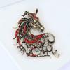 Vintage Hollow Out Handsome Horse Brooch Crystal Badge Pin Jewelry Accessory