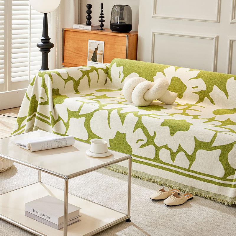 Nordic Style Light Luxury Living Room Sofa Cover All-season Universal Couch Towel Flower Pattern Soft and High-quality Blanket