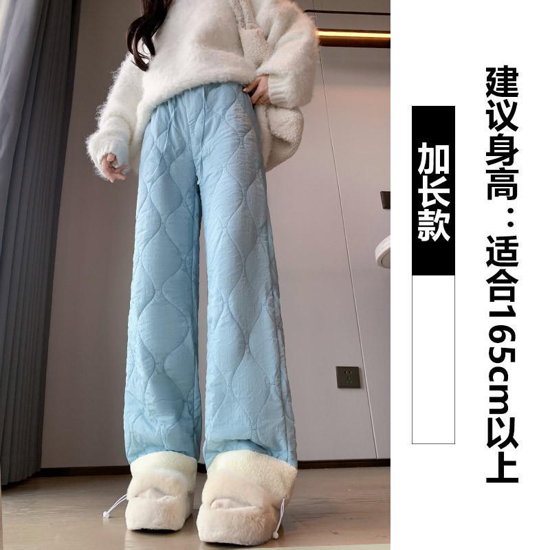 

White fleece cotton pants for women, a pair in autumn and winter, straight warm and fleece thickened windproof wide-leg pants for winter XL