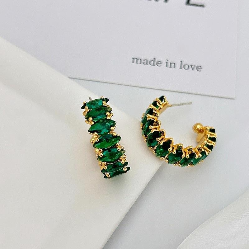 Luxury Zircon Stud Earrings, Light Luxury Fashion Emerald Zircon Earrings, Unique Personality And Beautiful Earrings
