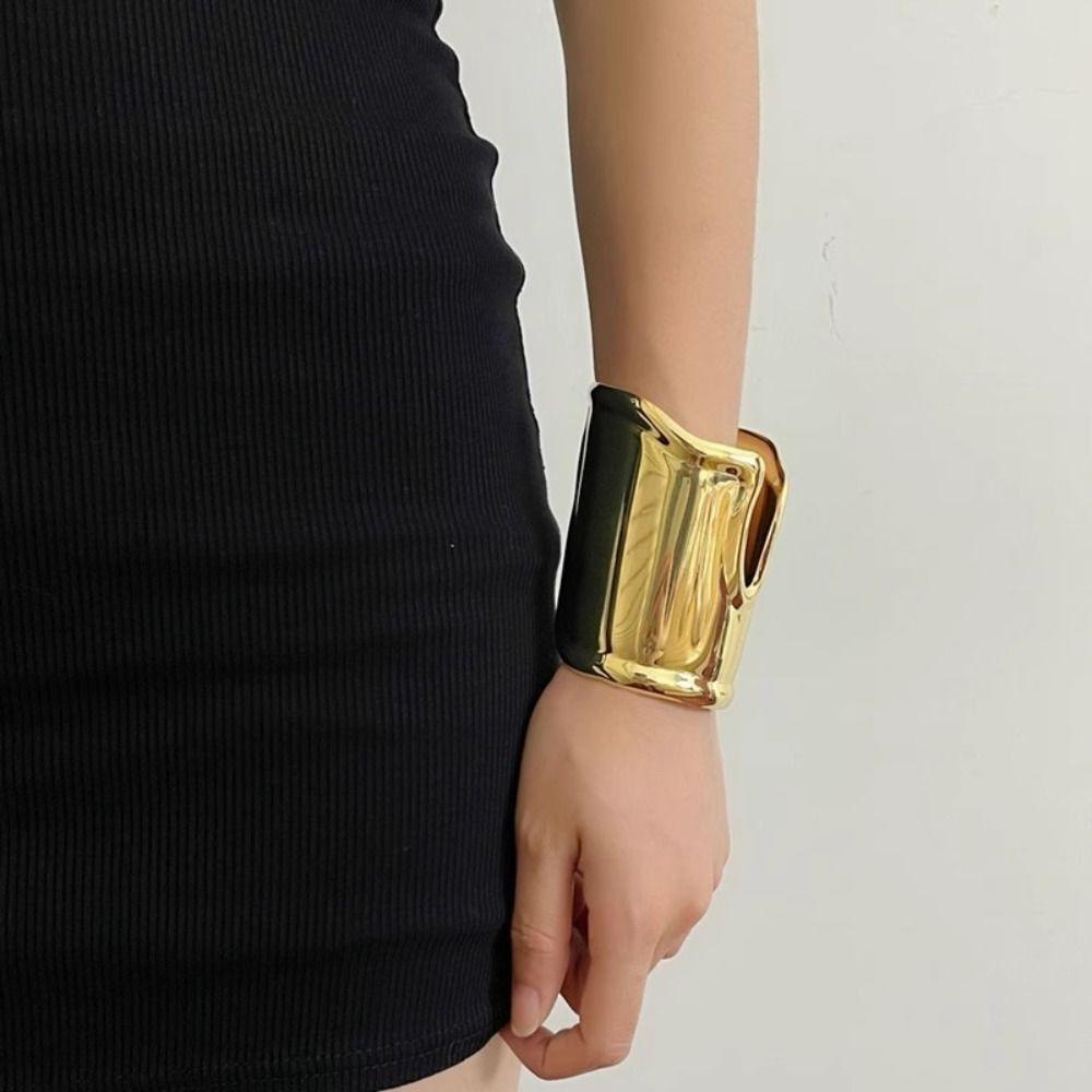 Metallic Finish Geometric Bracelet Wide Open Irregular Bracelet Statement Bangle Hand Accessory
