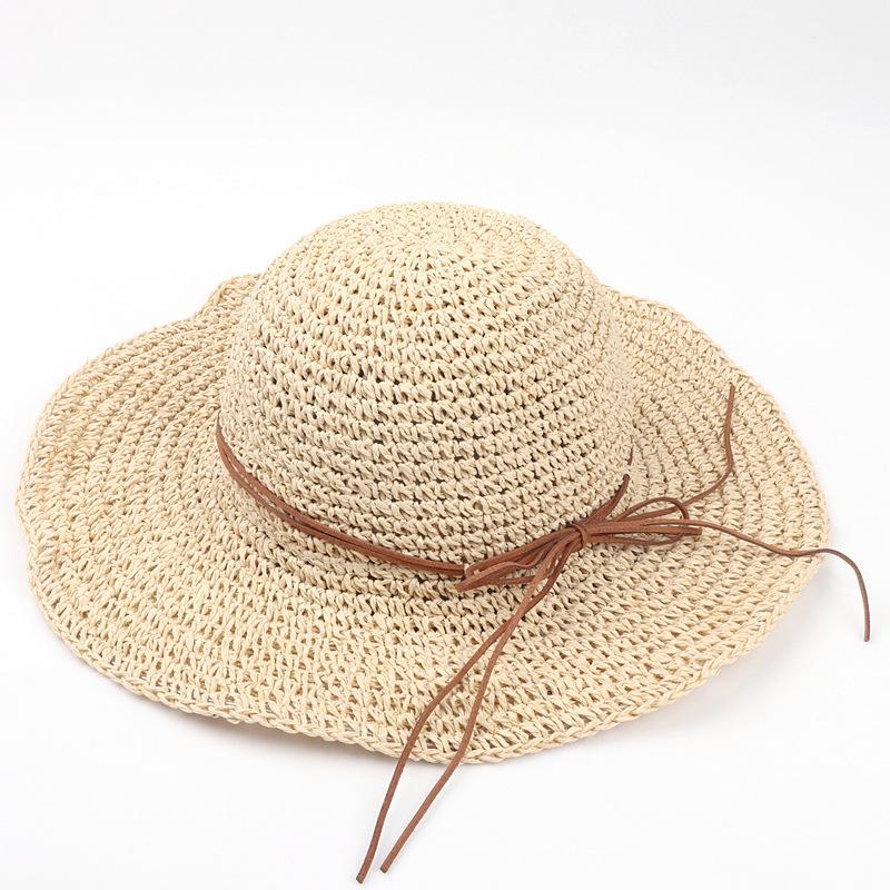 Folding Straw Hat With Large Brim, Women'S Bohemian Style Butterfly Rope Sun Hat Spring&Summer Vacation Hollow Breathable Hat