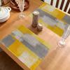 4pcs Abstract Geometric Yellow & Grey Placemats | 12x18 Inch Rectangular Linen Table Mats, Machine Washable | for Dining, Home, Kitchen, Banquet, Cafe