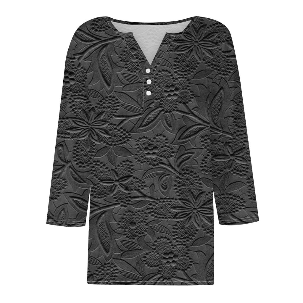 Women's T Shirt Tee Print Button  3/4 SleeveDaily Weekend Fashion Basic V- Neck Regular Top