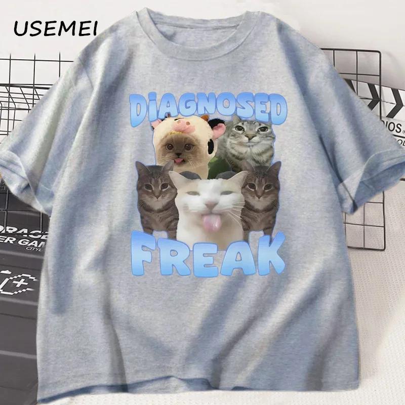 Diagnosed Freak Funny Cat Meme Tshirt Unisex Unisex Silly Cat Memes T Shirt Unisex Casual Round Neck Cotton Cat Tee Streetwear Tees