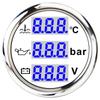 52MM 3 IN 1 Digital Gauge Water Temperature ℃/℉Oil Pressure Bar/PSI Voltmeter For Car Boat 12V/24V With Blue Backlight