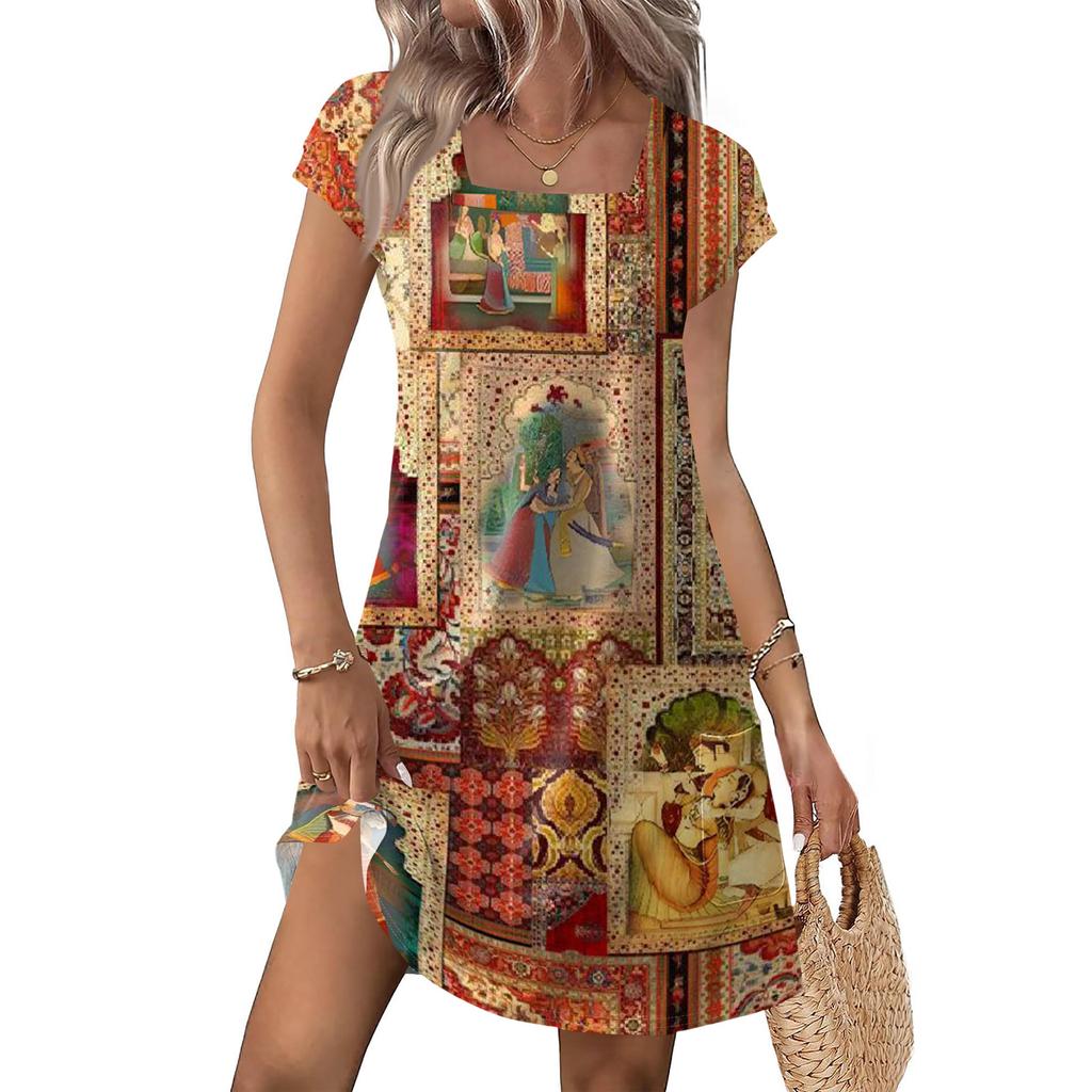 Summer Dresses For Women Loose Square Neck Cap Sleeve Casual Beach Vacation Tshirt Dress Sundresses With Pockets