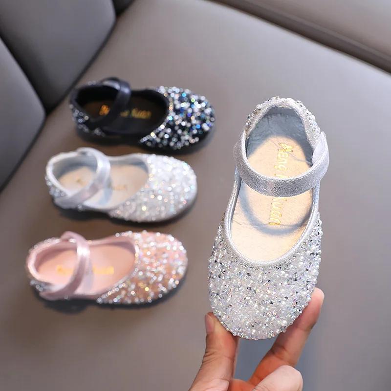 Scarpe da principessa con fiocco di perle e strass in pelle per ragazze autunnali Scarpe morbide per bambini, scarpe singole per bambini piccoli G06