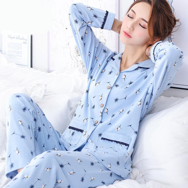 Pajamas women's spring and autumn 100% pure cotton long-sleeved women's winter Korean version can be worn outside cotton women's plus size loungewear