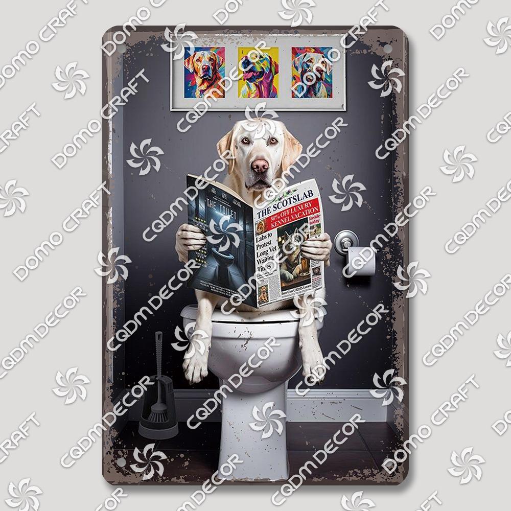 Funny Toilet Tin Sign Vintage Metal Poster Rabbit Raccoon Cat Dog Metal Plates Retro Wall Decor for Cafe Bathroom Home