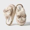Lace bow plush slippers autumn and winter new home non-slip warm advanced sense can be worn outside thick-soled cotton slippers