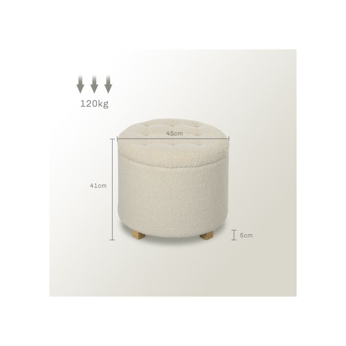 Bench - MUVOE - Ø45 X 41 Cm - Cream - Solid Wood - Hidden Storage