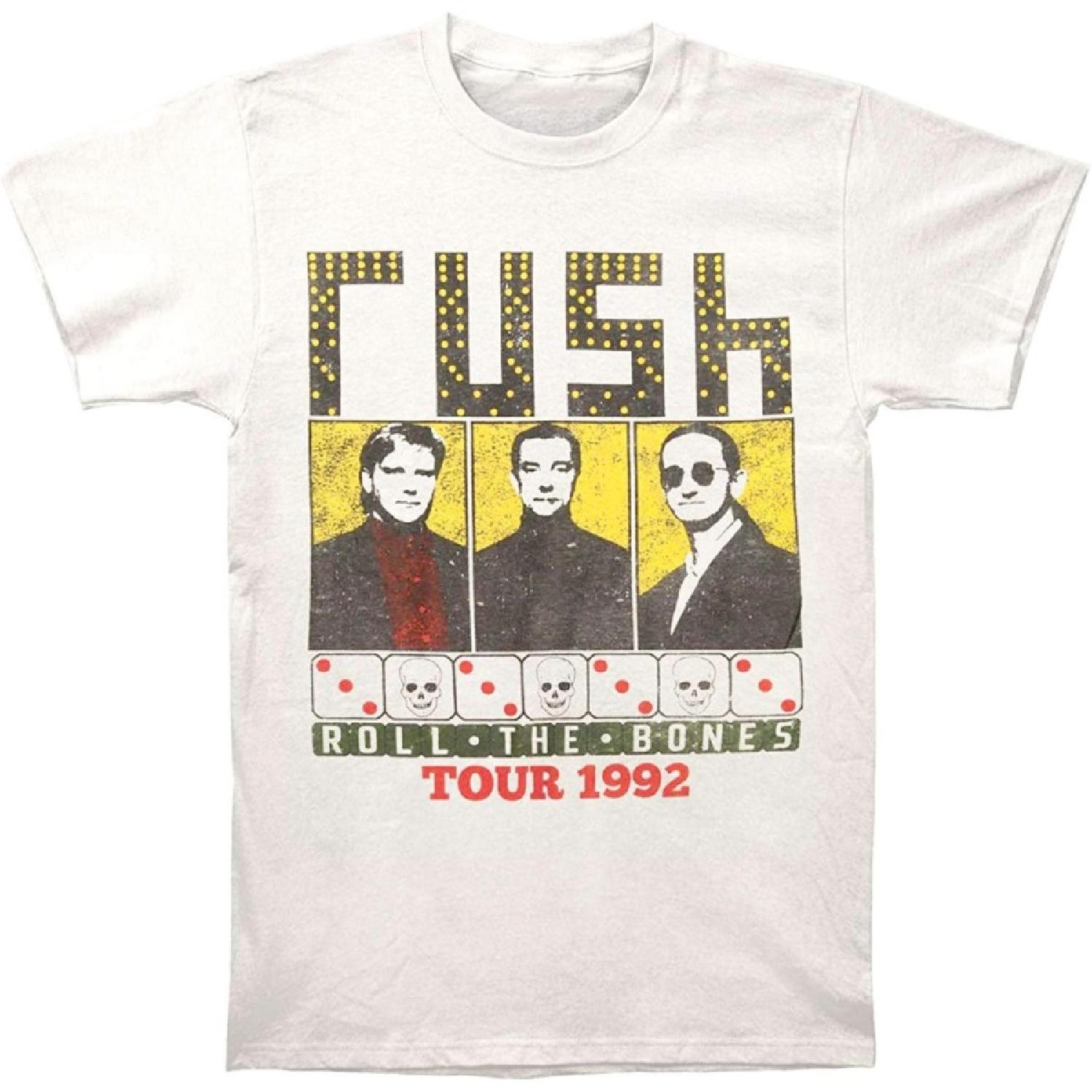 Rush Men s Roll The Bones 1992 Tour Slim Fit T-Shirt White _ Officially Licensed Merchandise S