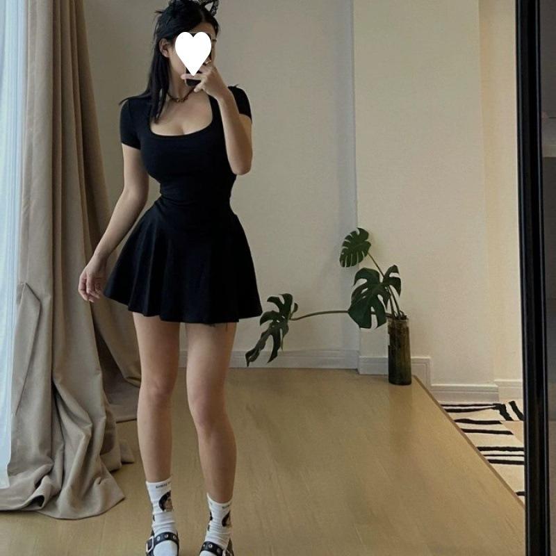 Temperament Wear Small Short Skirt Black Square Neck Dress Children s Summer New Small Black Dress S