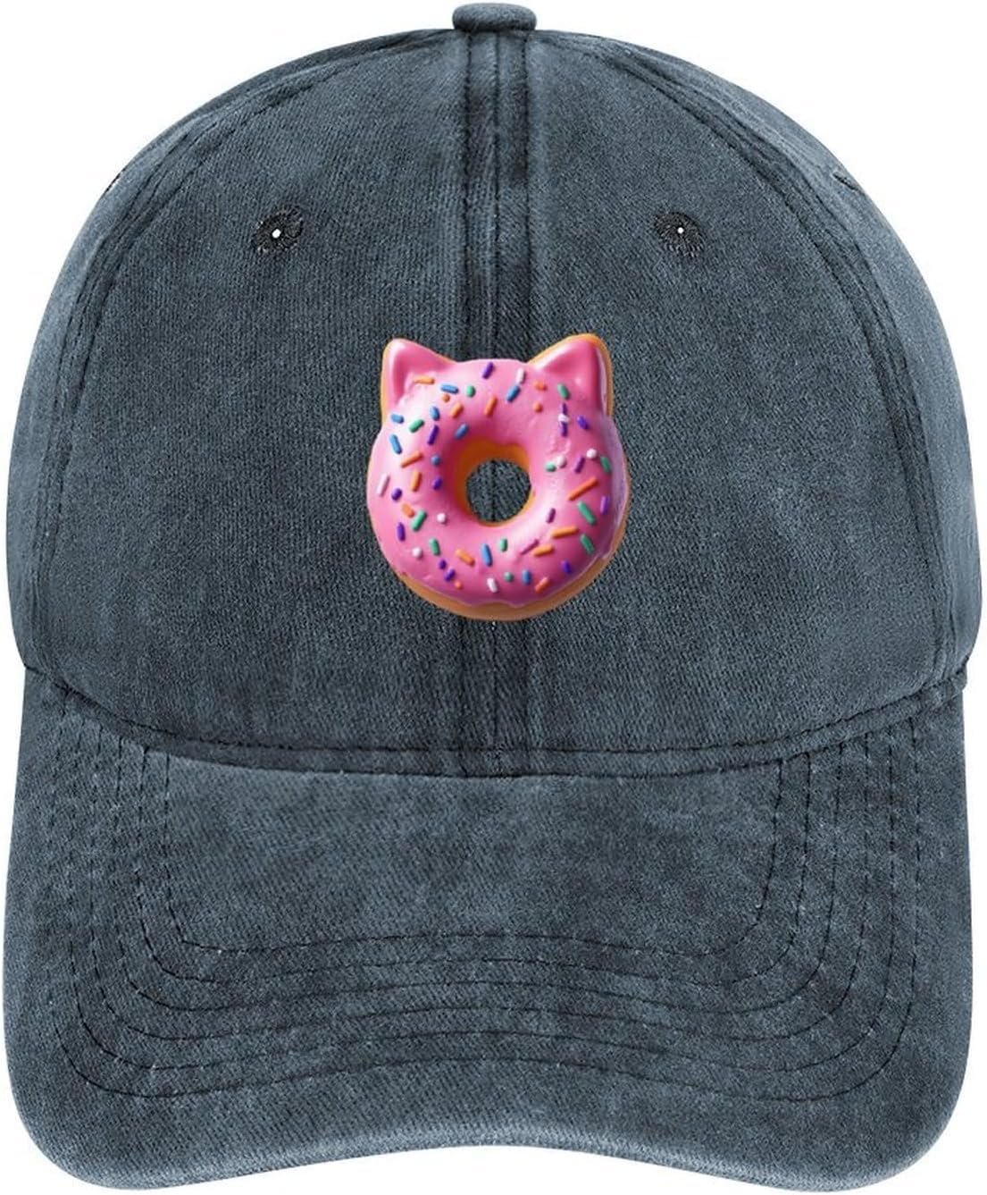

Pink Cat Donut Print Baseball Cap Adjustable Polyester Sun Protection Casual Baseball Cap One Size