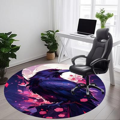 1pc Moon Raven Office Round Area Rug, Under Office Chairs Bedroom Living Room Home Decor, Room Deco