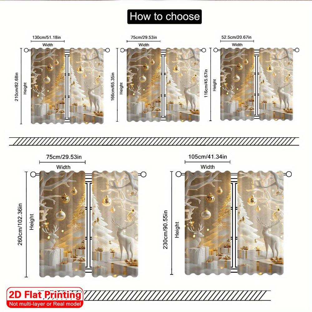 2 Pcs 2D Gold Christmas Wonderland Print Curtains – Elegant Decor for Bedroom Office Living Room Kitchen