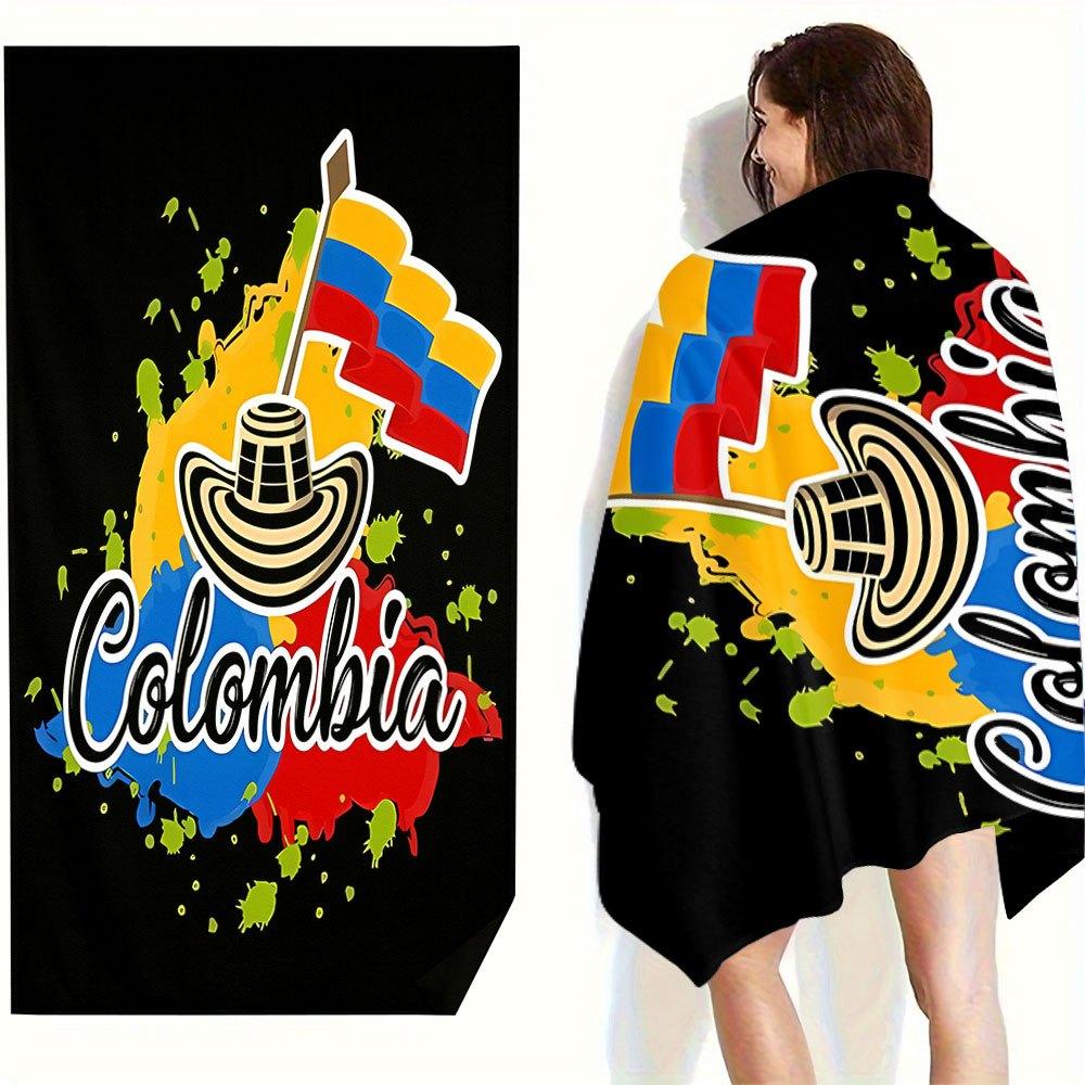 1PC Trendy Colombia Flag Mexican Hat Beach Towel, Ideal for Fitness Sports Beach Outdoor Swimming Summer Daily Use