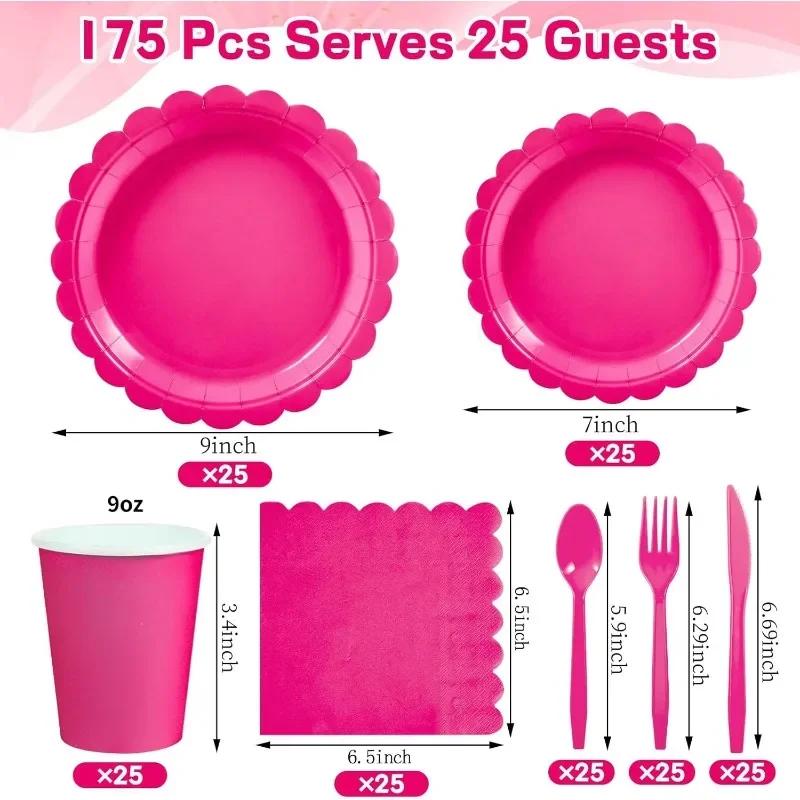 2025 New 175 PCS Lace Disposable Paper Plate Paper Cup Party Supplies Set Disposable Dining Plate for 25 People