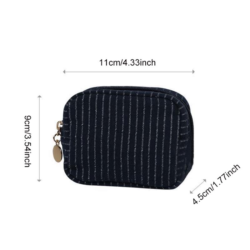 

Classic striped large capacity portable cosmetic bag cotton linen fabric dark zipper skin care travel portable storage bag