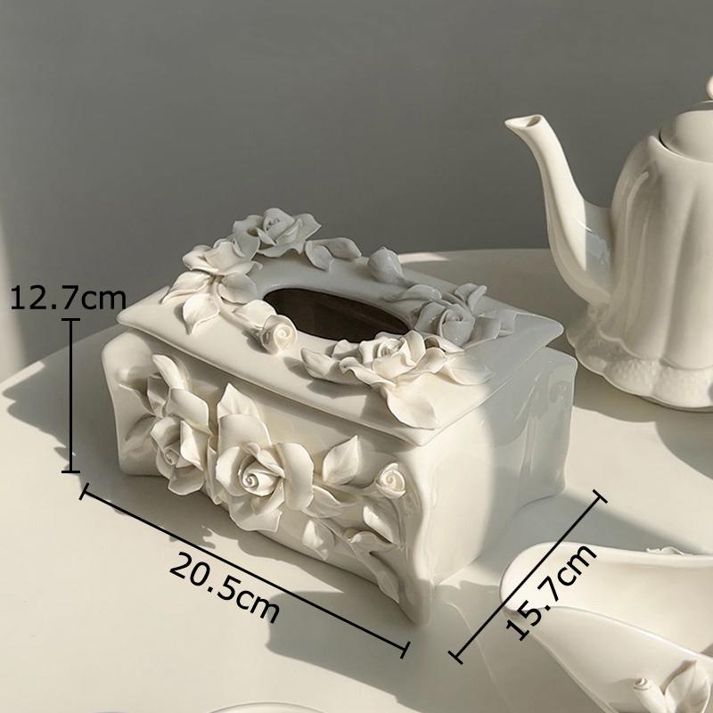 

Camellia Flower Relief Ceramic Tissue Box Flower Decorative Paper Towel Case Coffee Table Desktop Tissue Boxes Modern Home Decor