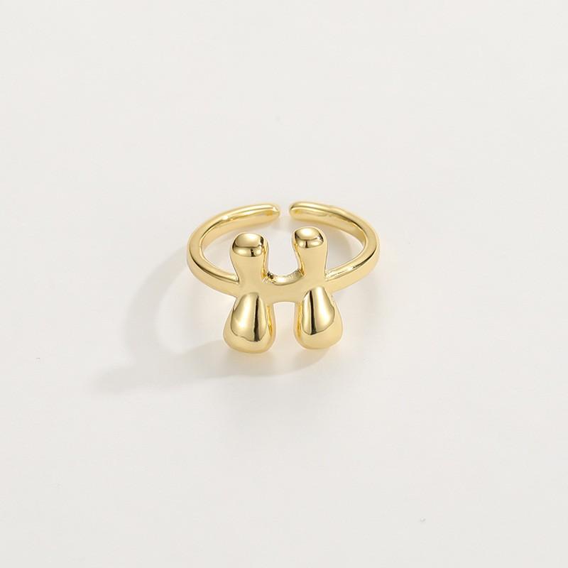 Adjustable Open Ring In 18K Gold Plated Copper With Q-Style Alphabet Letter Design Men Women