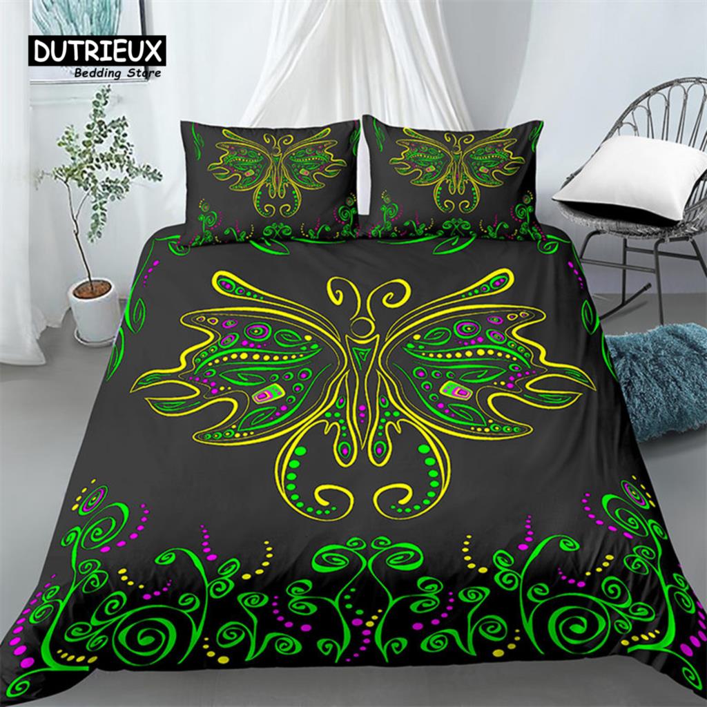 Chic Sun And Moon Duvet Cover 3D Floral Comforter Cover Bohemia Psychedelic Butterfly Bedding Set King Full For Kids Boys Girls
