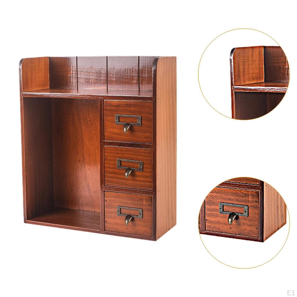 Träförvaringslåda Organizer Vintage Design med 3 Lådor Gåva Skrivbordsskrivbord Låda för Hemmet