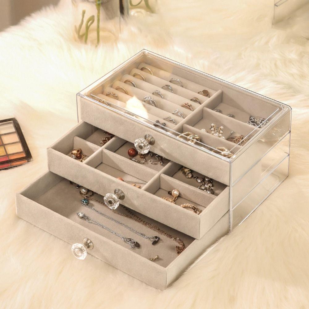Dust-proof Jewelry Storage Box Transparent Flannel Jewelry Box Earrings Jewelry Box  Home