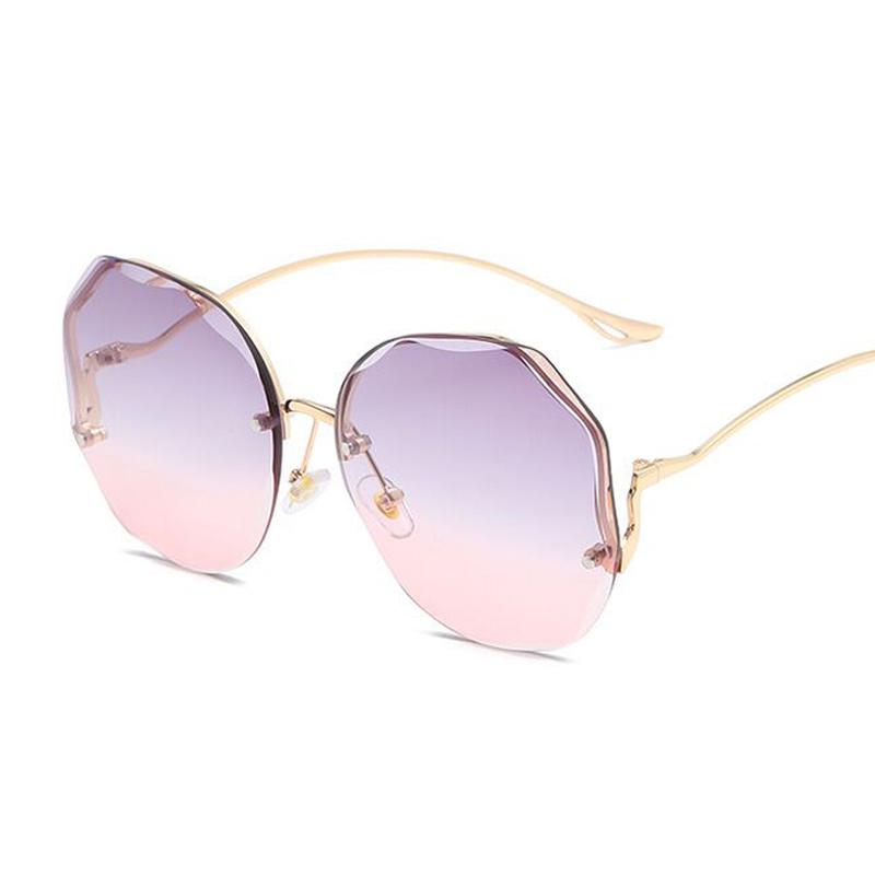 Luxury Round Gradient Sunglasses Women Metal Curved Temples Eyewear Ocean Rimless Fashion Sun Glasses Ladies Uv400