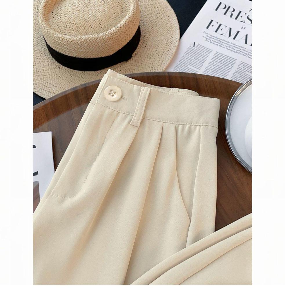 Women's Floor-Length Wide-Leg Pants, Spring/Summer 2026, High-Waisted, Loose Fit, Versatile for Petite Figures, Lightweight, Casual.