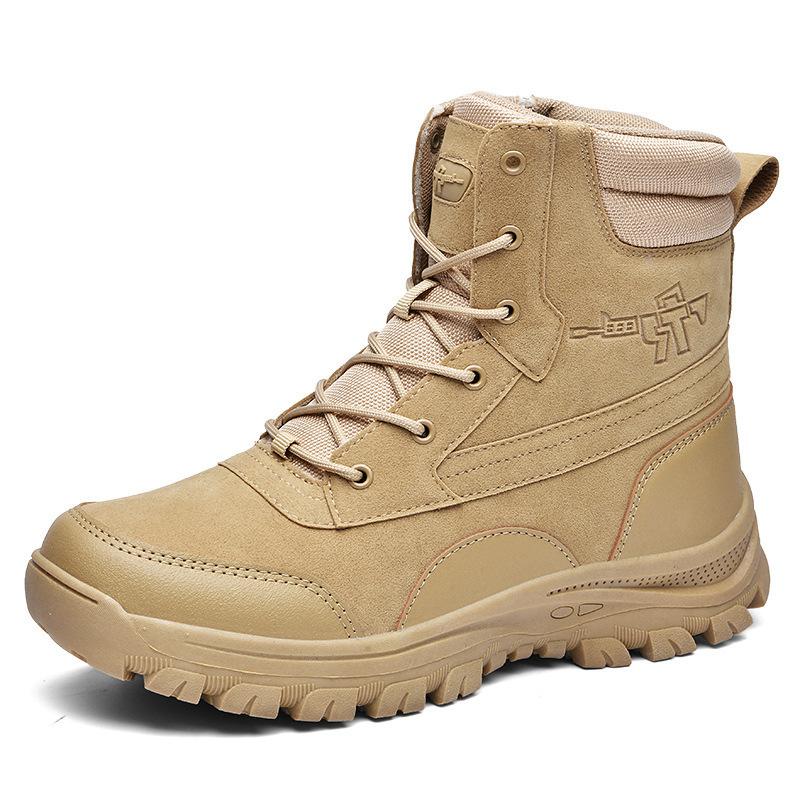 High Top Rubber Sole Outdoor Hiking Shoes Large Size Winter Warm Boots Tactical Training Men's Breathable Martin Shoes