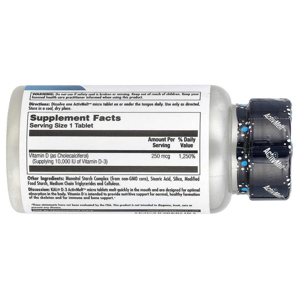 KAL Ultra D-3 Unflavored 250mcg (10000IU) Micro Tablets, 90 Count