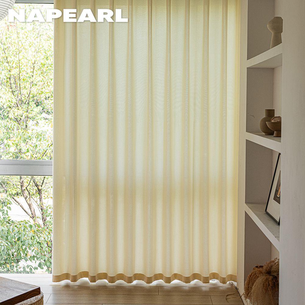 1PC NAPEARL Cream Style Semi Blackout Curtains Japanese Imitation Linen Thick Curtains for Bedroom Living Room Balcony Window for Home Decor